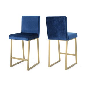 Best Selling Home Decor Toucanet Modern Velvet Barstools, Navy Blue and Brass (Tall: 36-in and up) Set of 2