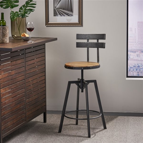 Best Selling Home Decor Jutte Black Brush Silver Firwood Smooth Back Bar Stool - Adjustable height - Each