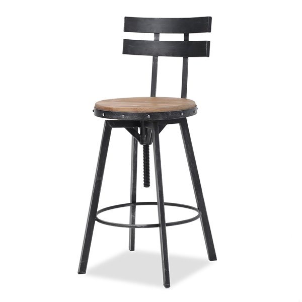 Best Selling Home Decor Jutte Black Brush Silver Firwood Smooth Back Bar Stool - Adjustable height - Each