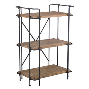Best Selling Home Decor Yana Antique Brown, Blue and Black Metal 3-Shelf Standard Bookcase