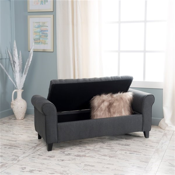 Best Selling Home Decor Keiko Dark Grey Fabric Armed Rectangle Storage Bench