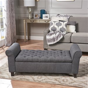 Best Selling Home Decor Keiko Dark Grey Fabric Armed Rectangle Storage Bench