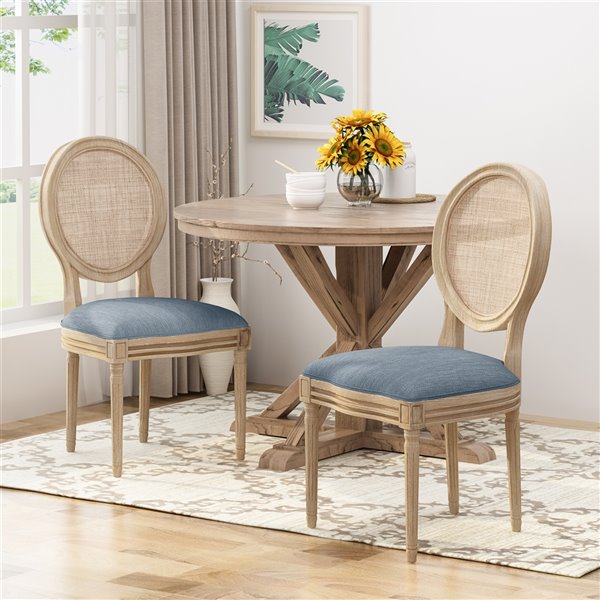 Epworth Wooden Dining Chair With Wicker, Light Blue Wood Dining Chairs
