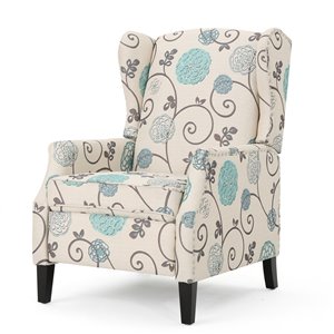 Best Selling Home Decor Wescott Traditional White and Blue Floral Patterned Fabric Non-Swivel Recliner
