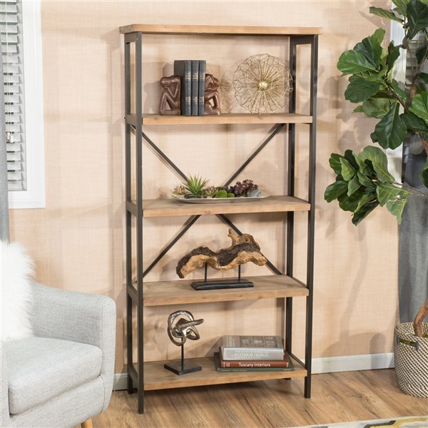 Home Decor Winsten Antique Brown, Starmore Brown Wood And Black Metal Bookcase