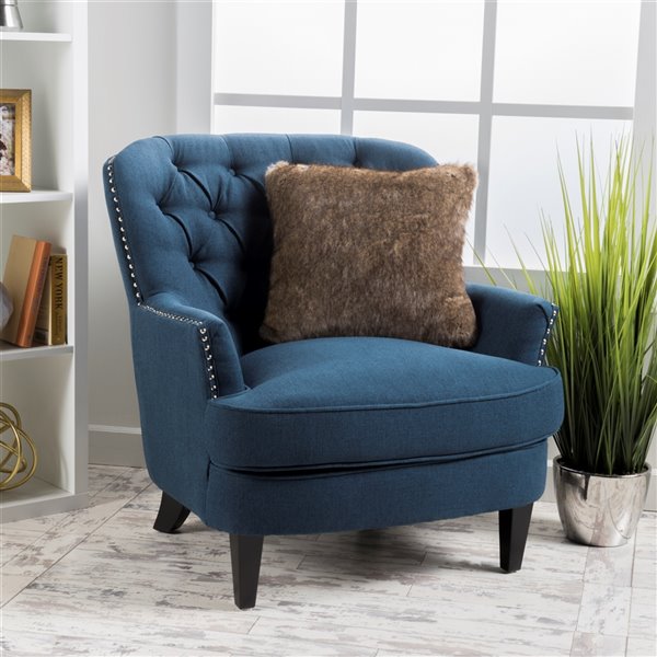 tafton dark blue fabric tufted club chair