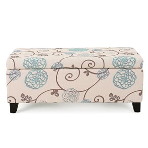 Best Selling Home Decor Breanna White and Blue Floral Fabric Rectangle Storage Ottoman