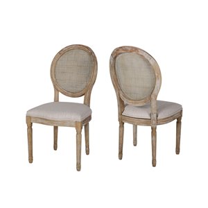 Best Selling Home Decor Epworth Wooden Dining Chair with Wicker and Fabric Seating, Beige (Set of 2)