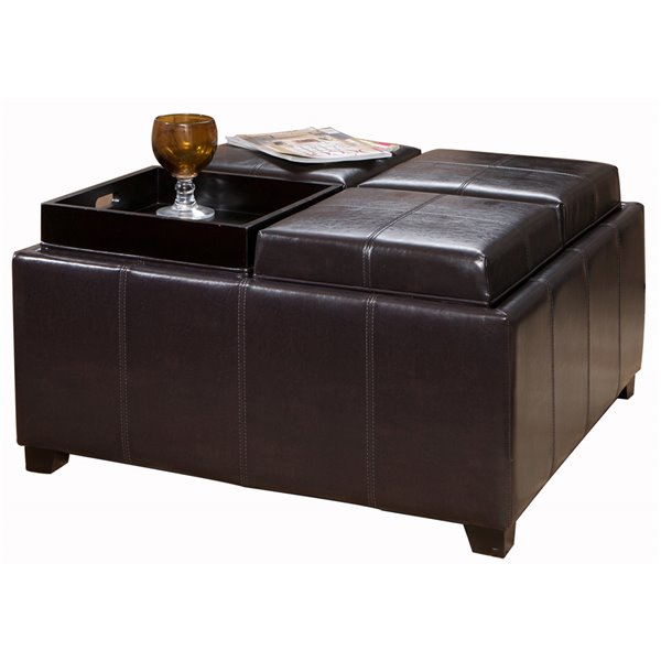 Best Ing Home Décor Dayton 4 Tray, Square Leather Storage Ottoman
