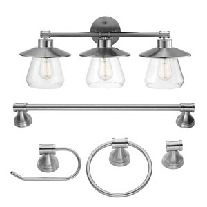 Globe Electric Nate 5-Piece All-In-One Bathroom Set - Brushed Steel
