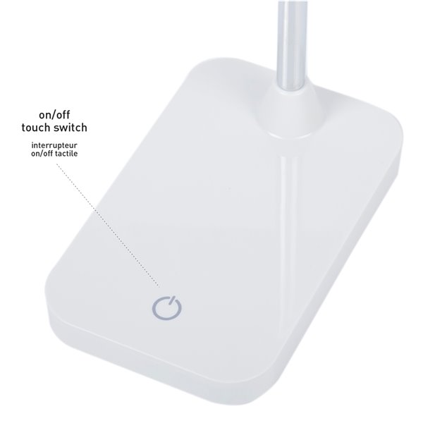 Lampe de bureau de Globe Electric à ampoule DEL intégrée, fini blanc et chrome