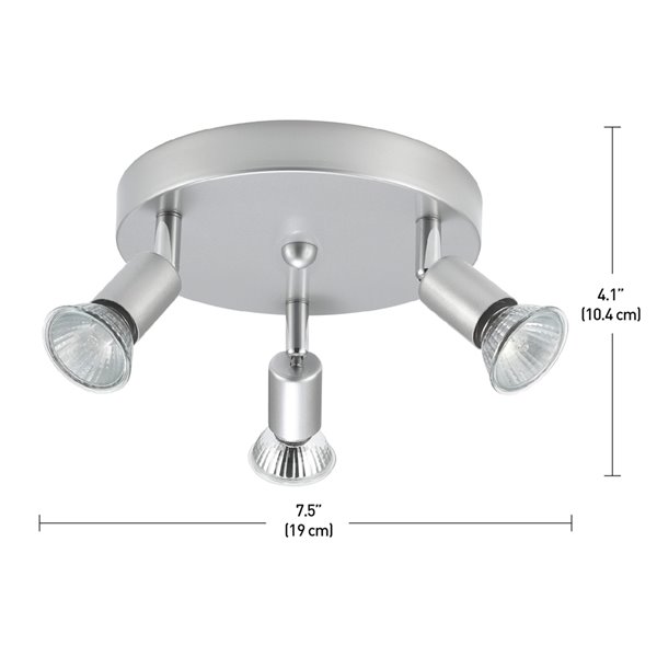 Rail d'éclairage Payton de Globe Electric à 3 lumières orientables, argent brossé