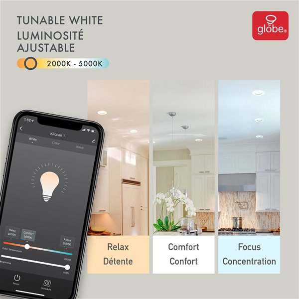 Globe Electric Wi-Fi Smart Dimmable LED RGB and Tunable White Retrofit Recessed Light 4-in