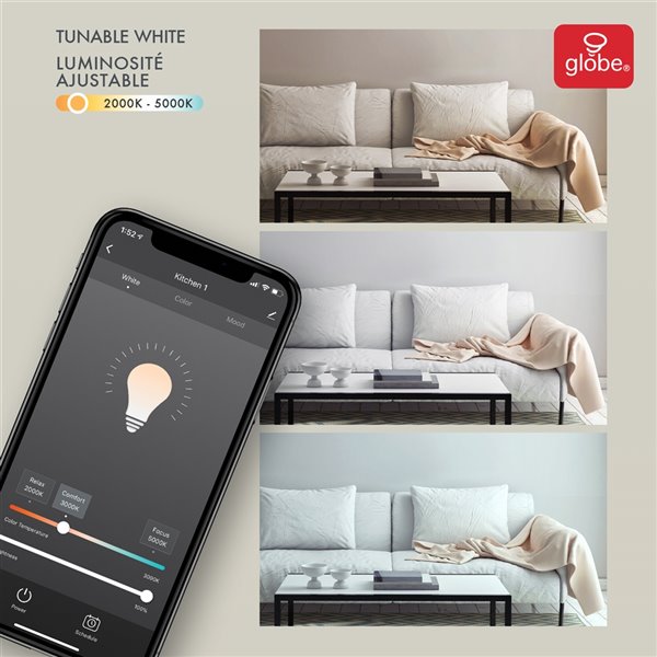 Globe Electric Wi-Fi Smart 65W, Equivalent RGB and Tunable White Dimmable LED Light Bulb