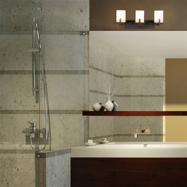 Globe Electric Helena 3-Light Vanity Light Dark Bronze with Frosted Glass Shades