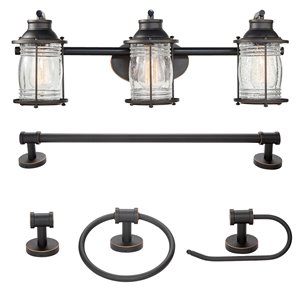 Luminaire et accessoires pour salle de bain Bayfield de Globe Electric tout-en-un, bronze, ens. de 5