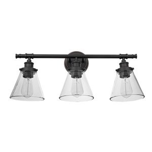 Luminaire de vanité Parker de Globe Electric à 3 lumières, bronze avec abat-jours en verre transparent