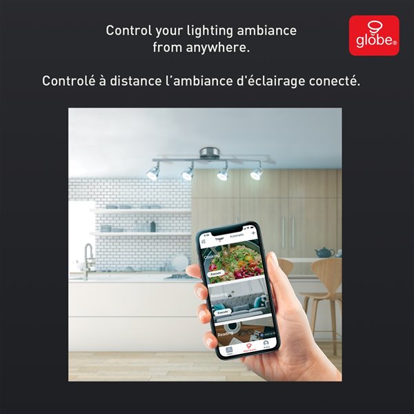 Rail d'éclairage intelligent de Globe Electric DEL Wi-Fi à 4 lumières, nickel brossé