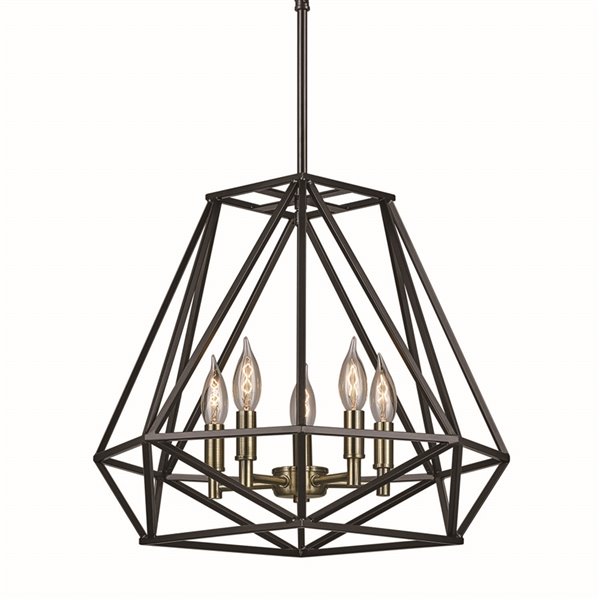 Globe Electric Sansa 5 Light Chandelier Dark Bronze And Antique Brass Accents 65435 Rona