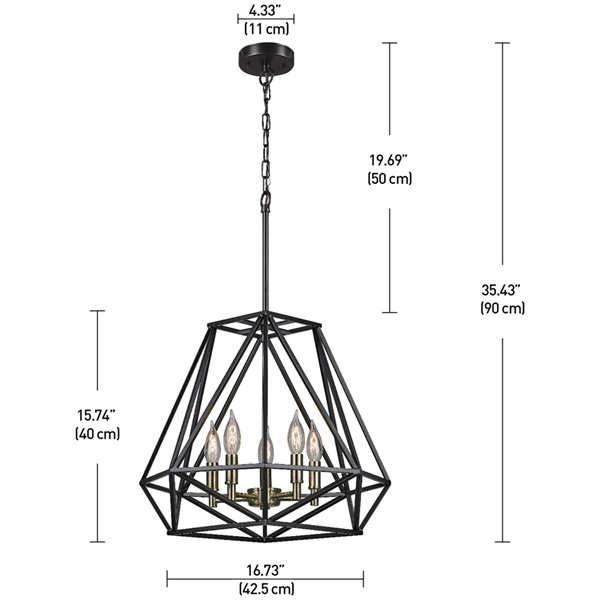 Luminaire suspendu Sansa Globe Electric à 5 lumières, bronze foncé et laiton antique