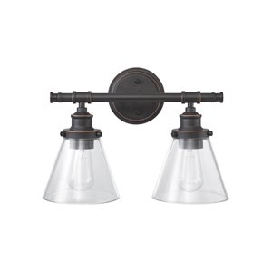 Luminaire de vanité Parker de Globe Electric à 2 lumières, bronze avec abat-jours en verre transparent