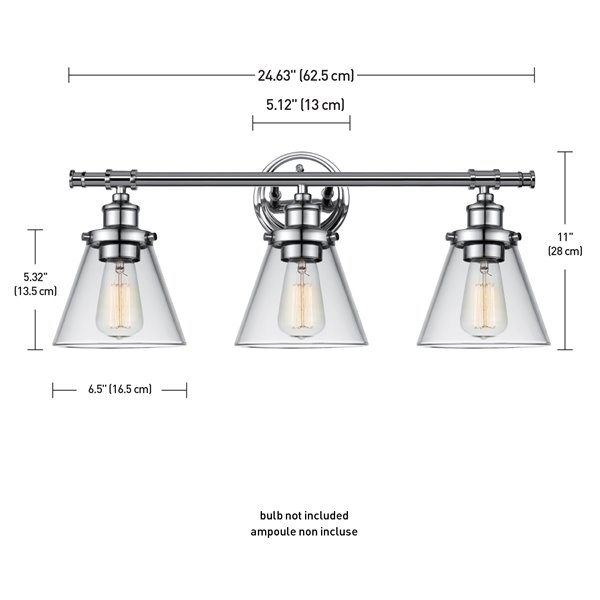 Globe Electric Parker 3-Light Vanity Light Chrome with Clear Glass Shades