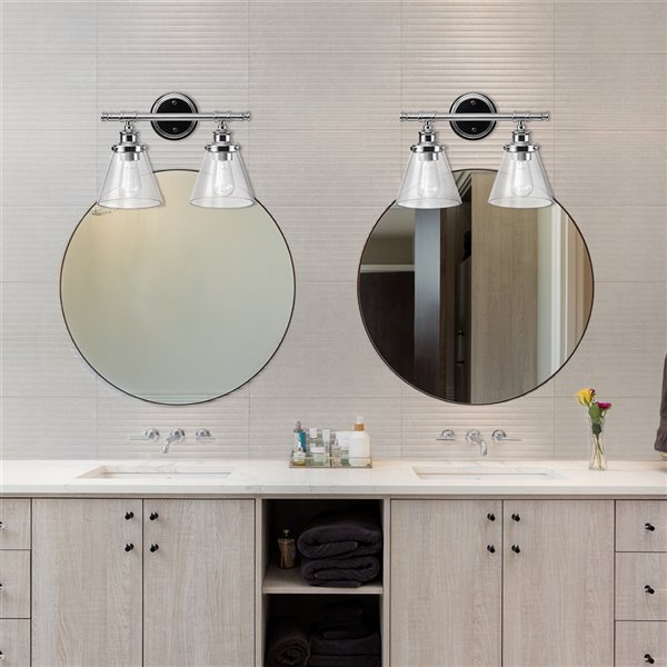 Globe Electric Parker 2 Light Vanity Chrome With Clear Glass Shades 51412 Rona Globe Electric Parker 2 Light Vanity, Parker 2 Light Chrome Vanity With Clear Glass Shades