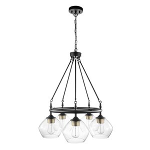 Globe Electric Harrow 5-Light Chandelier Matte Black - Gold Accent Sockets - Clear Glass Shades