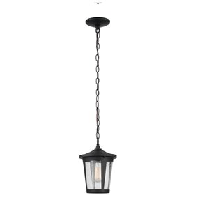 Globe Electric Augusta 1-Light Outdoor Indoor Pendant Light with Seeded Glass Shade - Matte Black