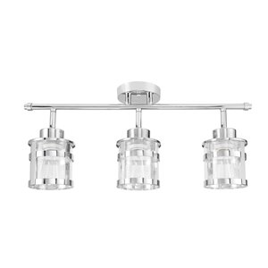 Rail d'éclairage Wexford de Globe Electric à 3 lumières, chrome et abat-jours en verre transparent