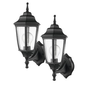 Globe Electric Oxford 1-Light Outdoor Wall Sconce 2-Pack, Matte Black and Clear Glass Inserts
