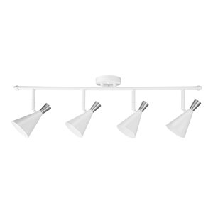 Rail d'éclairage Aurora de Globe Electric à 4 lumières, blanc mat et accents acier brossé