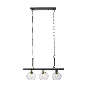 Globe Electric Harrow 3-Light Pendant Light Matte Black with Gold Accent and Clear Glass Shades
