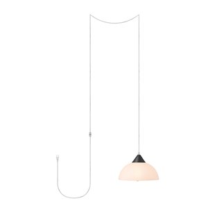 Globe Electric Finn 1-Light Plug-In Pendant Dark Bronze with Frosted Plastic Shade and Clear Cord
