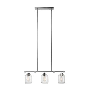 Globe Electric Middleton 3-Light Linear Pendant Lighting - Brushed Steel and Clear Glass Shades