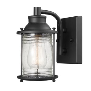 Globe Electric Bayfield 1-Light Outdoor Wall Sconce Dark Bronze with Seeded Glass Shade