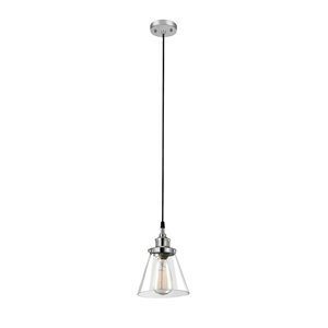 Globe Electric Parker 1-Light Plug-In or Hardwire Chrome Pendant Light with Clear Glass Shade