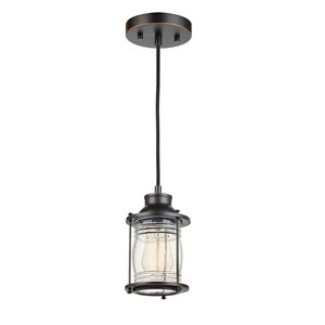 Globe Electric Bayfield 1-Light Plug-In or Hardwire Pendant Light Dark Bronze with Glass Shade