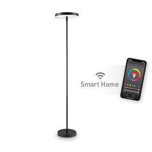 Lampe sur pied intelligente Globe Electric Wi-Fi, fini satiné noir