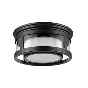 Plafonnier encastré Brisbane Globe Electric à 1 lumière, noir mat et abat-jour en verre givré