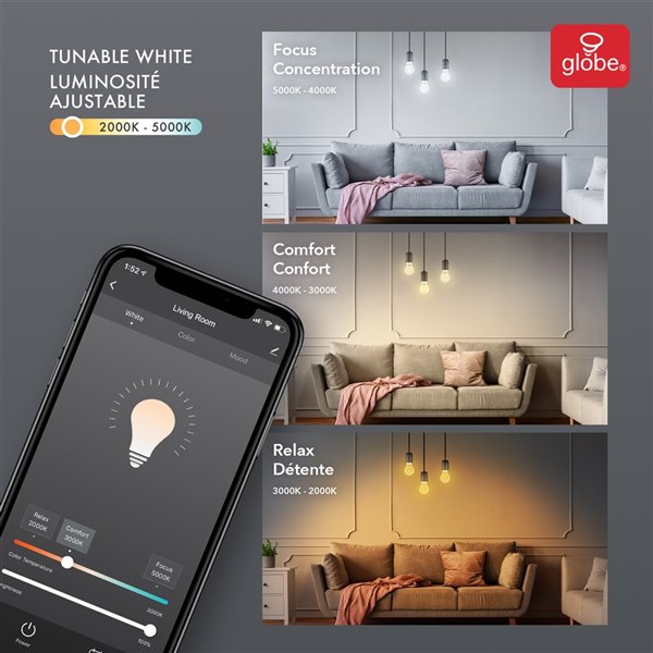 Globe Electric Wi-Fi Smart 60W Equivalent Vintage Filament Tunable White LED Light bulb