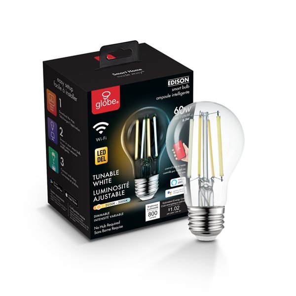 Globe Electric Wi-Fi Smart 60W Equivalent Vintage Filament Tunable White LED Light bulb