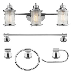 Luminaire et accessoires pour salle de bain Bayfield de Globe Electric tout-en-un, chrome, ens. de 5