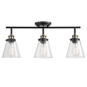 Rail d'éclairage Jackson de Globe Electric à 3 lumières, bronze foncé et accents en laiton antique