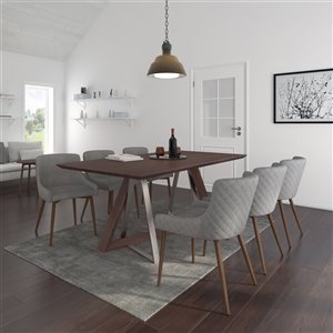 Worldwide Homefurnishings Contemporary Dining Set with Walnut Table - Silver/Gray - 7 Pcs