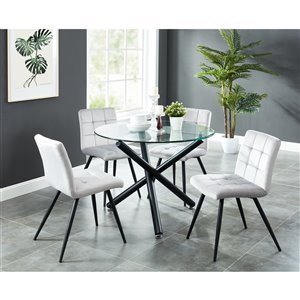Worldwide Homefurnishings Contemporary Dining Set with Glass Table - Sliver/Gray - 5 Pieces
