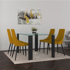 Worldwide Homefurnishings Contemporary Dining Set with Glass Table - Yellow/Gold - 5 Pcs