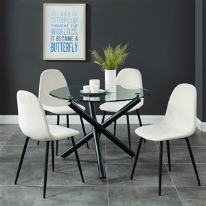 Worldwide Homefurnishings Contemporary Dining Set with Glass Table - Beige/Cream/Almond - 5 Pcs