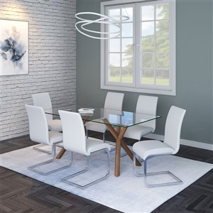 Worldwide Homefurnishings Contemporary Dining Set with Glass Table - White - 7 Pcs