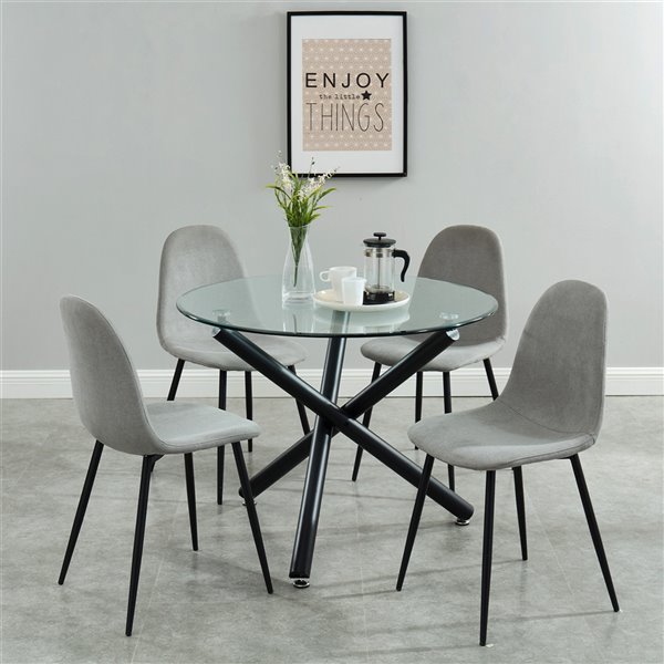 Worldwide Homefurnishings Contemporary Dining Set with Glass Table - Silver/Gray - 5 Pcs